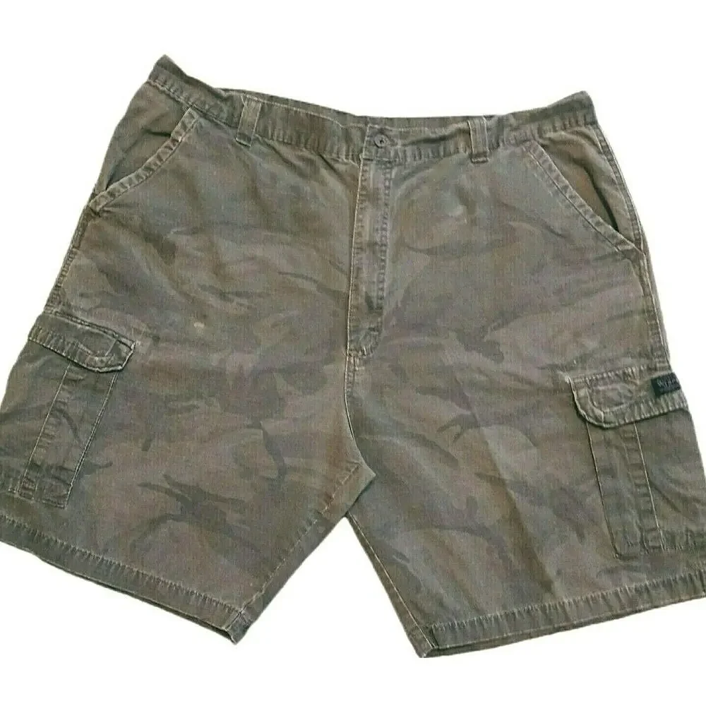 🪵🛠️Wrangler Camo Cargo Shorts 42 😎🟫🟩6‑Pocket Green Brown Outdoor Work